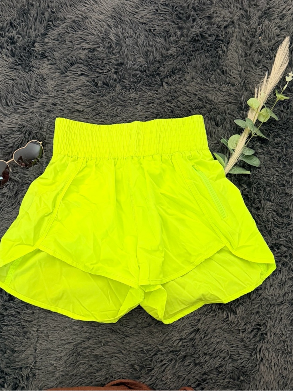 High-Waist Neon Yellow Women's Athletic Shorts